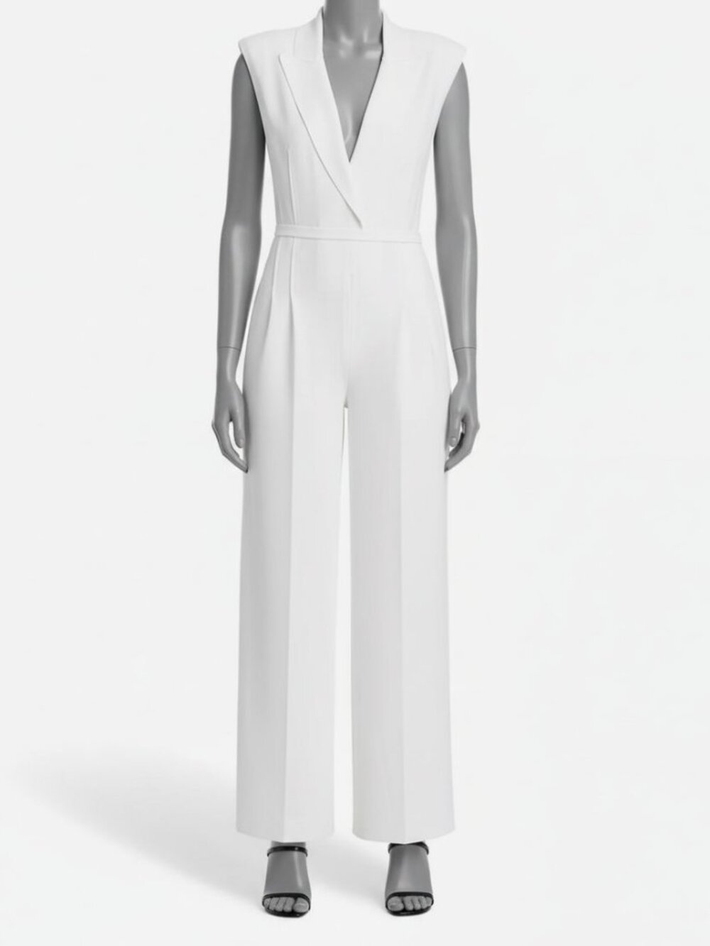Norma Kamali Women's White Plunge Neck Slim Fit Stretch Jumpsuit Size M/38
